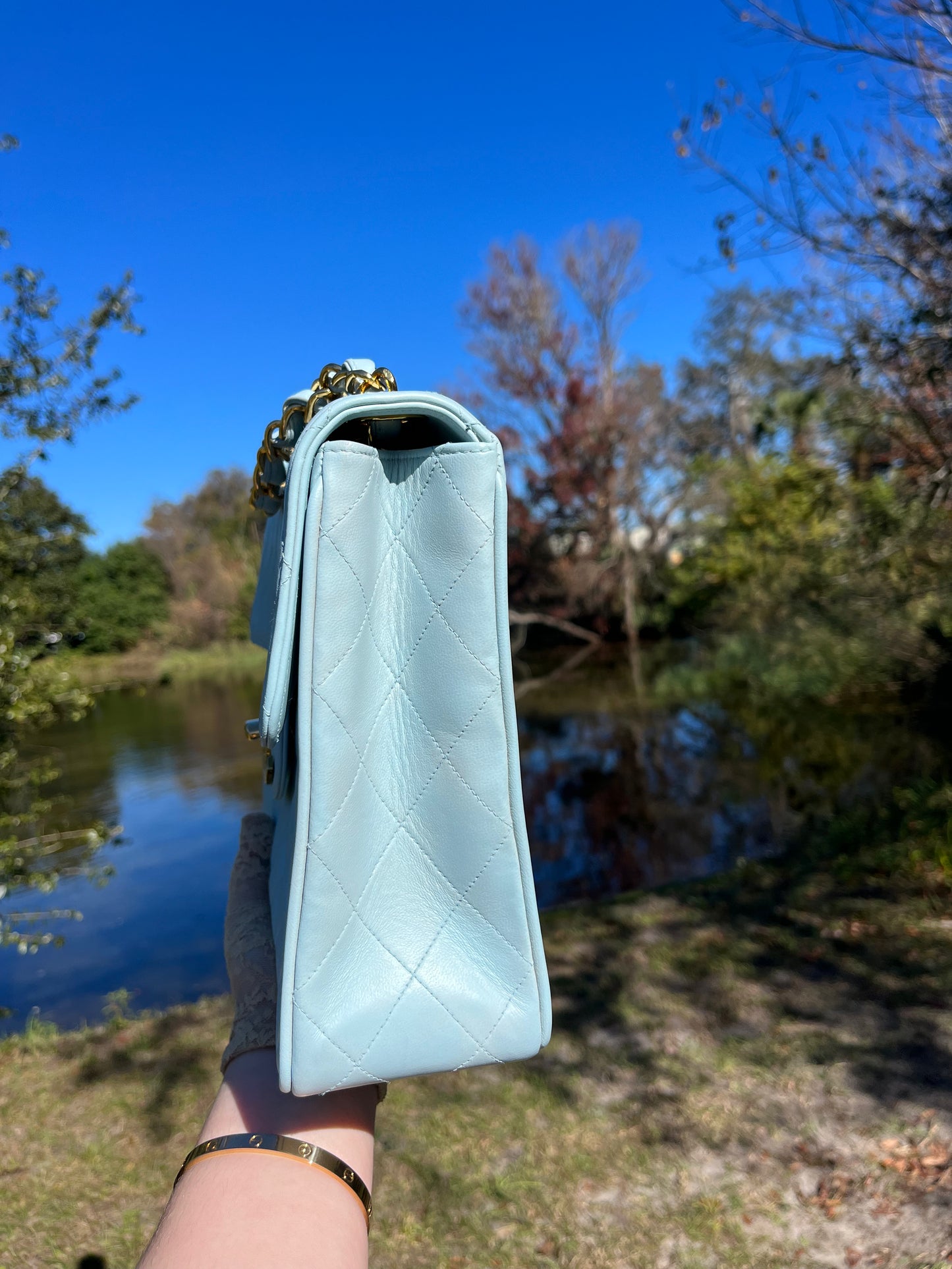 Chanel Baby Blue Maxi Lambskin Flap Bag