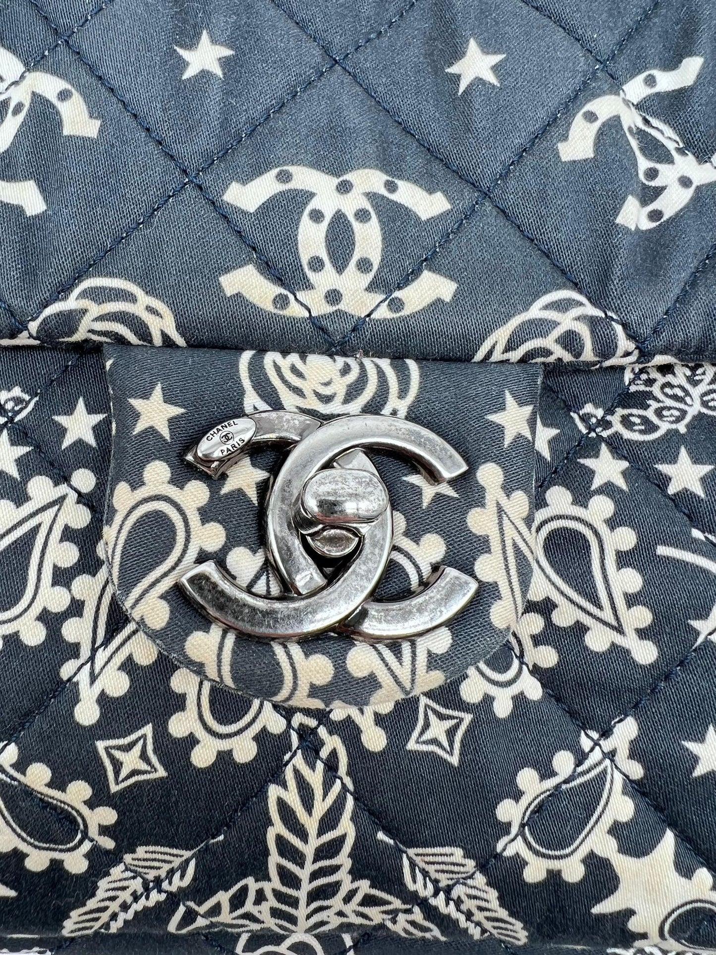 Chanel 2014 Paris Dallas Medium Navy Bandana Flap Bag