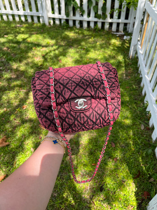 Chanel Small Pink Washed Denim Impressions Flap Bag