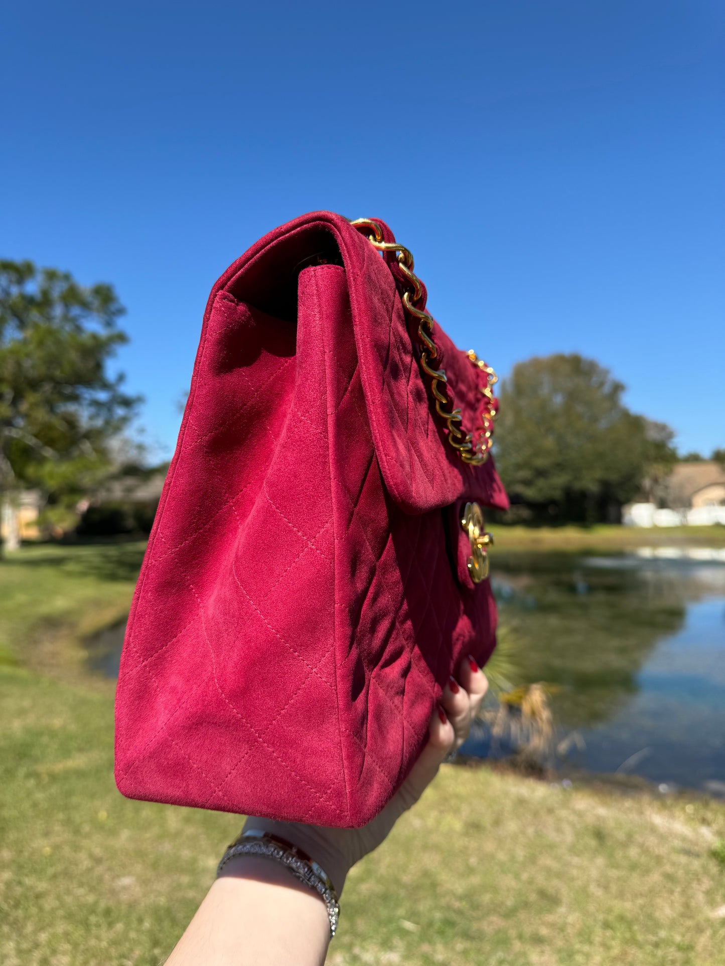 Chanel Mulberry Suede Maxi Flap Bag