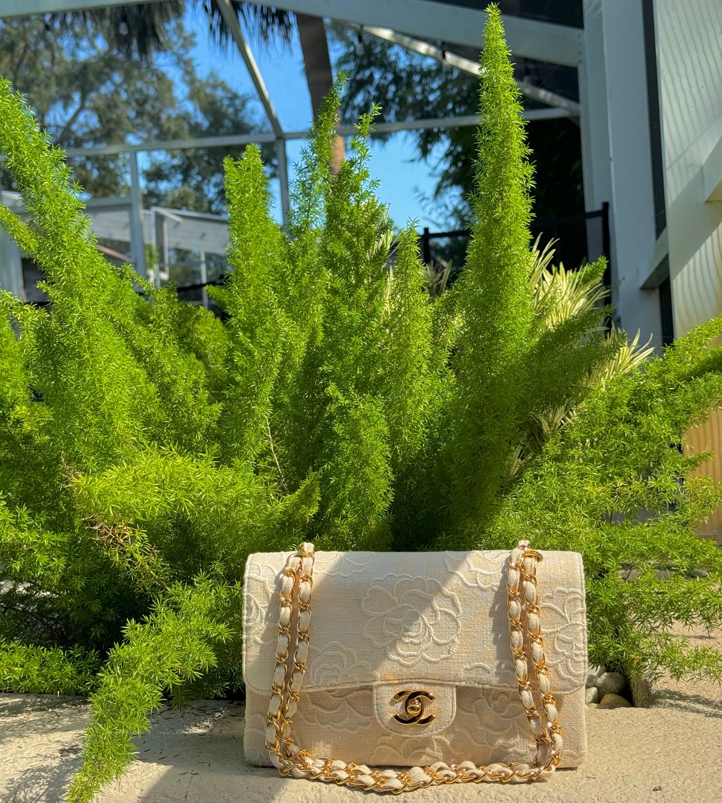 Chanel 1997 Small 24K Ivory Camellia Classic Flap Bag