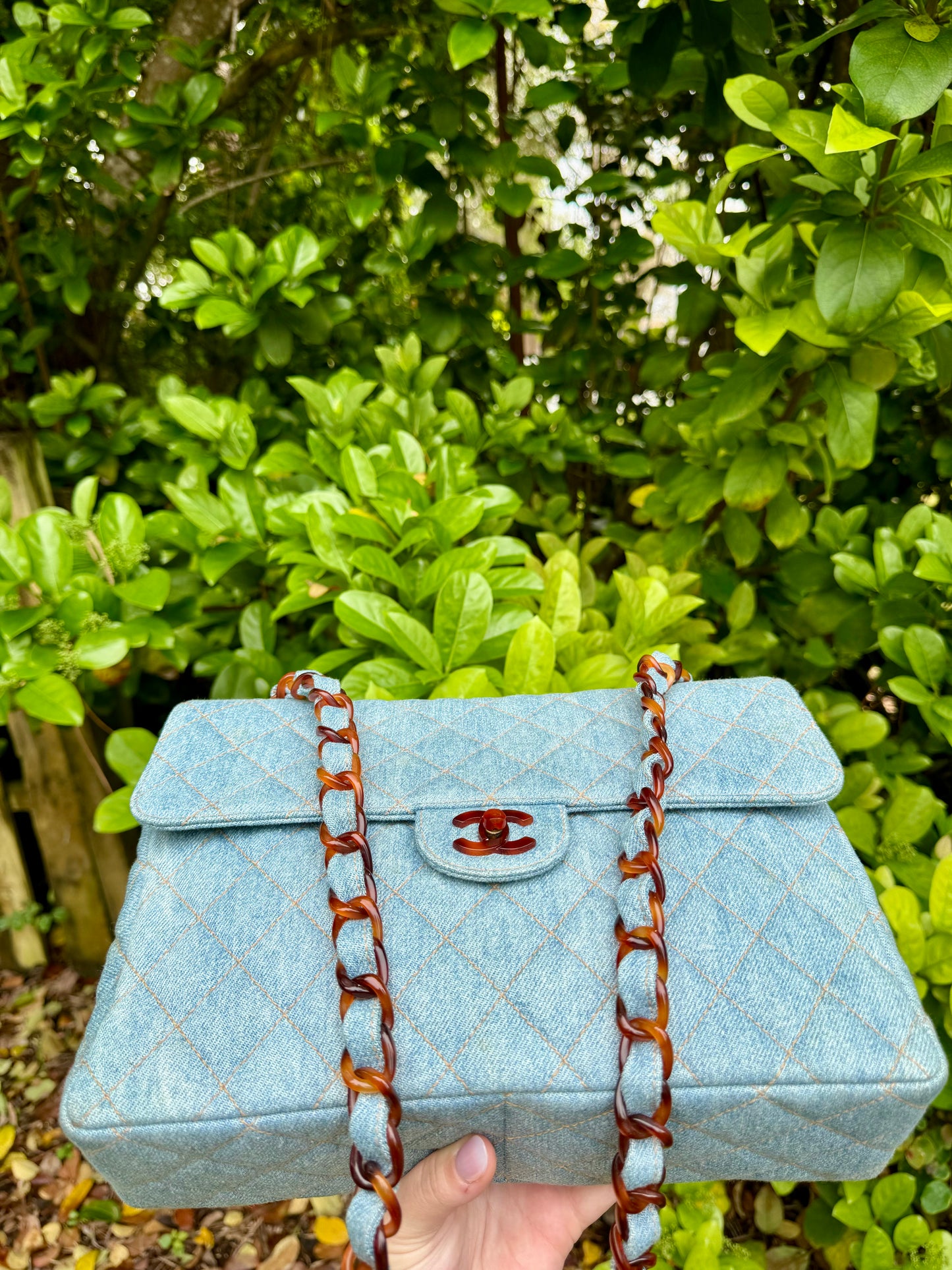 Chanel 1990s Vintage Denim Tortoise Flap Bag