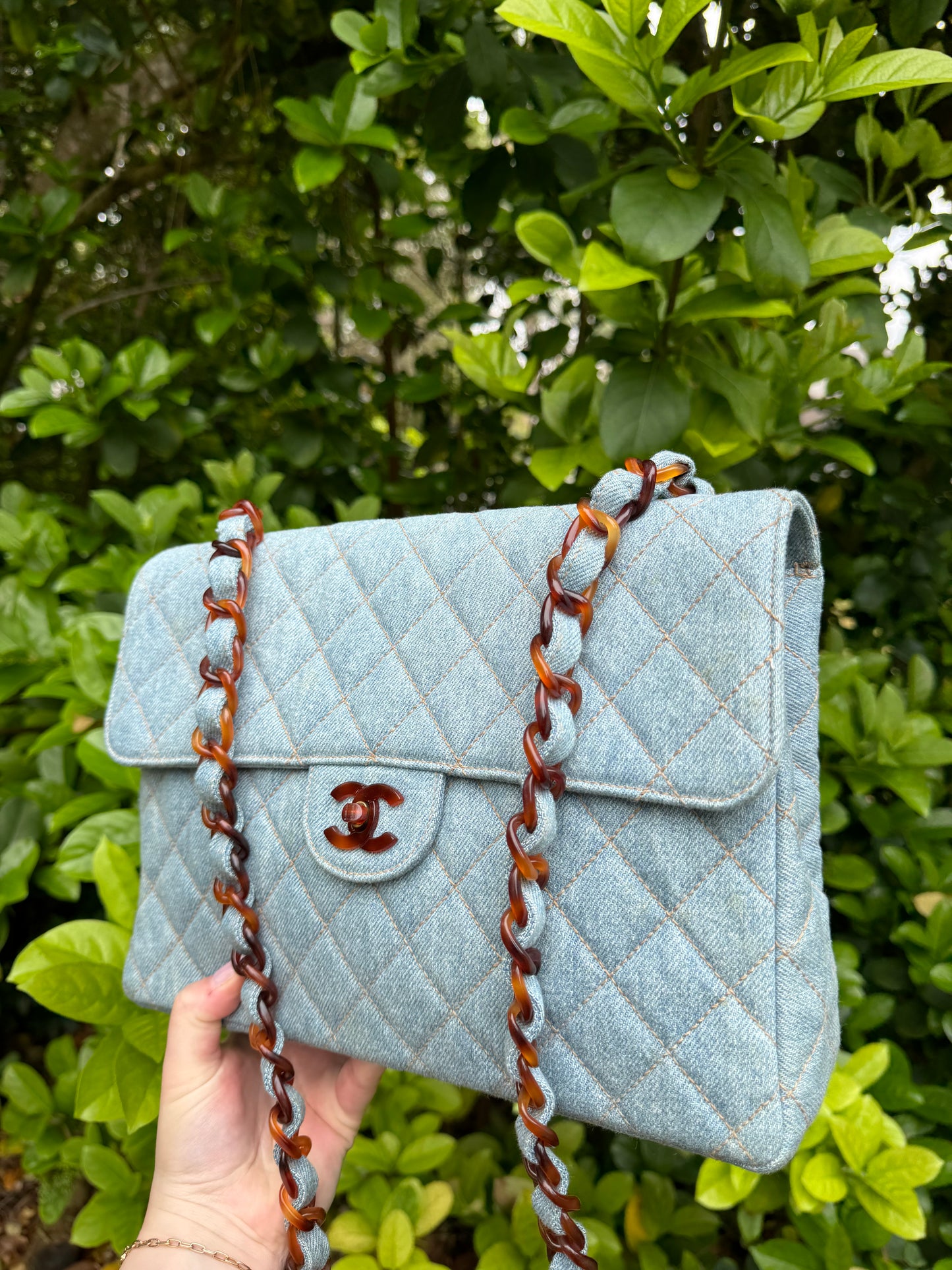 Chanel 1990s Vintage Denim Tortoise Flap Bag