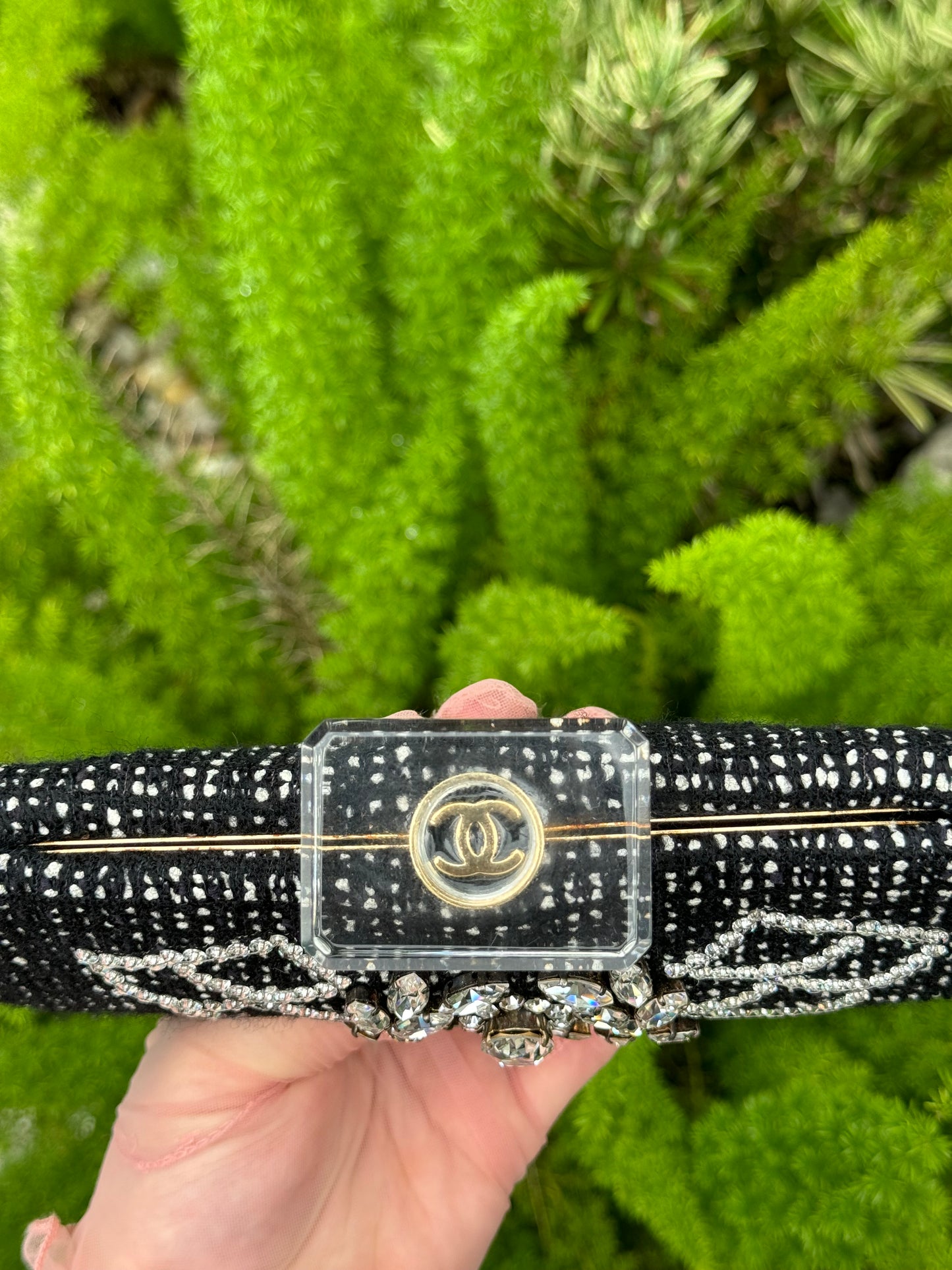 Chanel 1990s Runway Tweed & Crystal CC Clutch