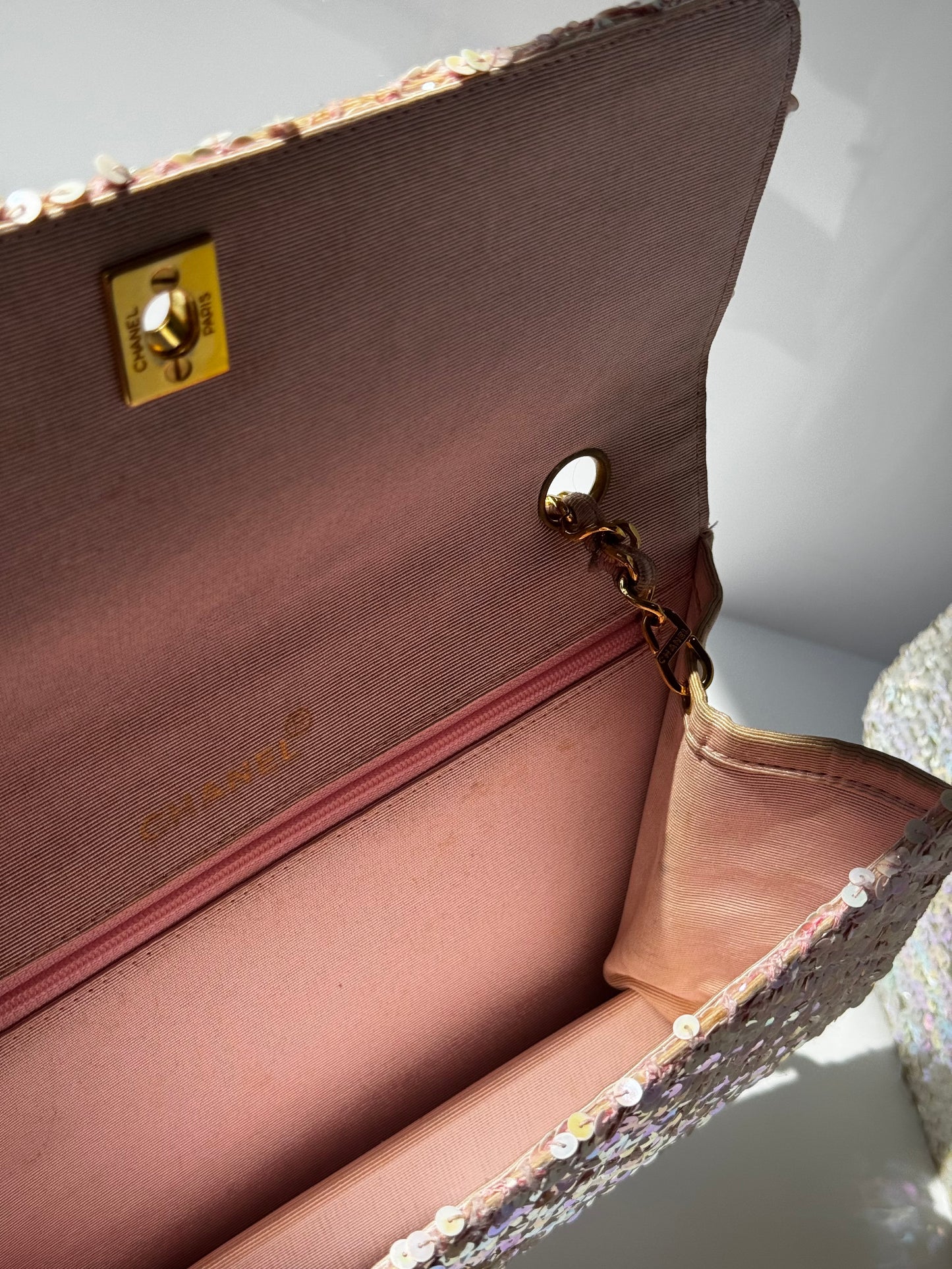 Chanel 1992 Medium Pink Sequin Flap Bag