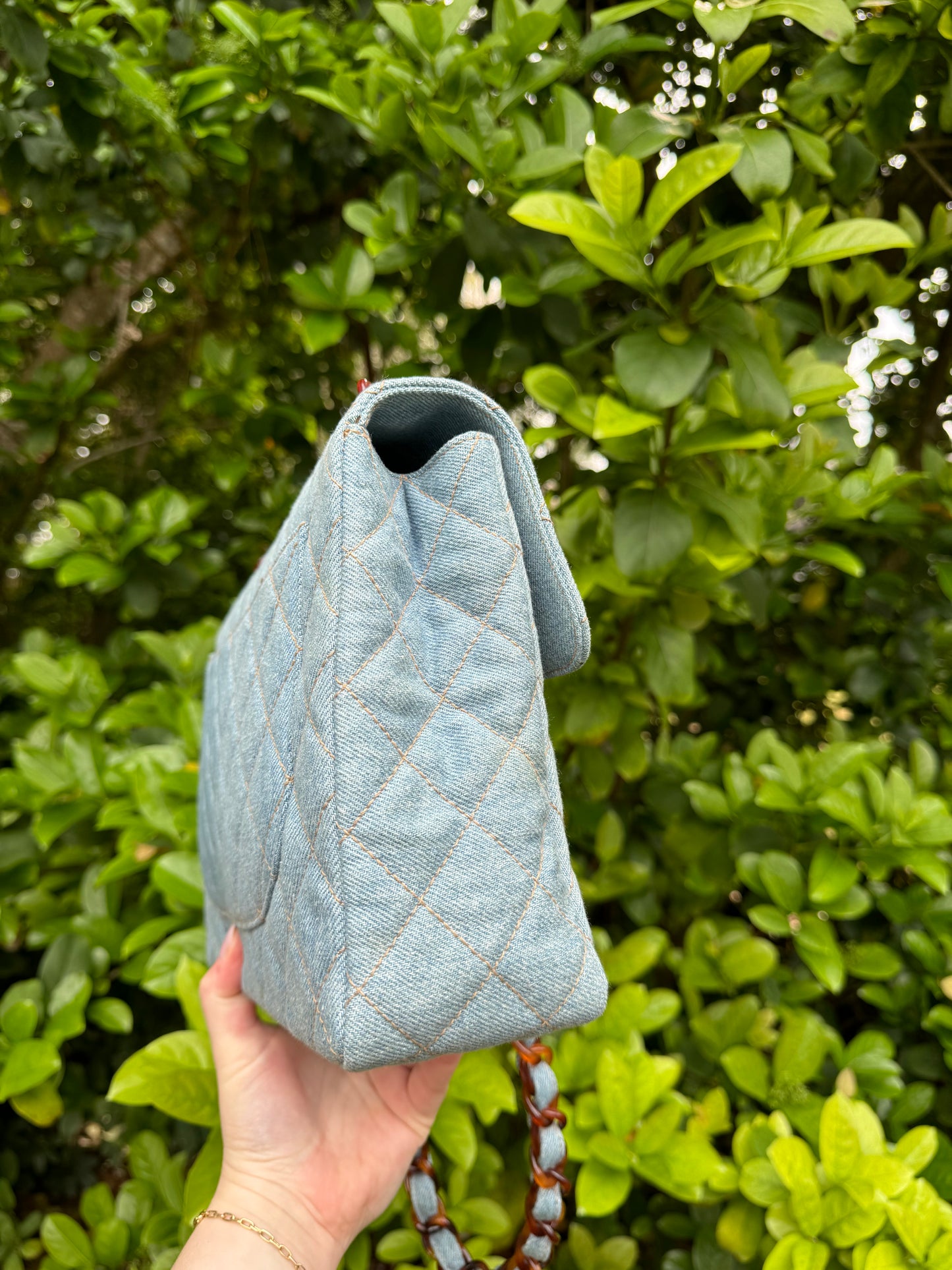Chanel 1990s Vintage Denim Tortoise Flap Bag