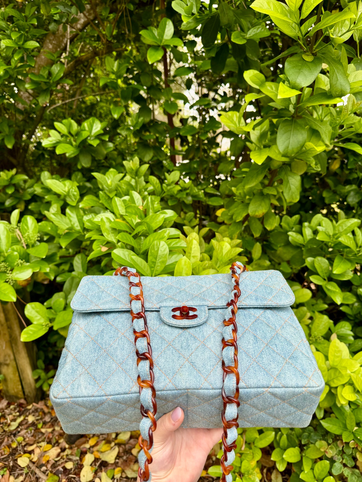 Chanel 1990s Vintage Denim Tortoise Flap Bag