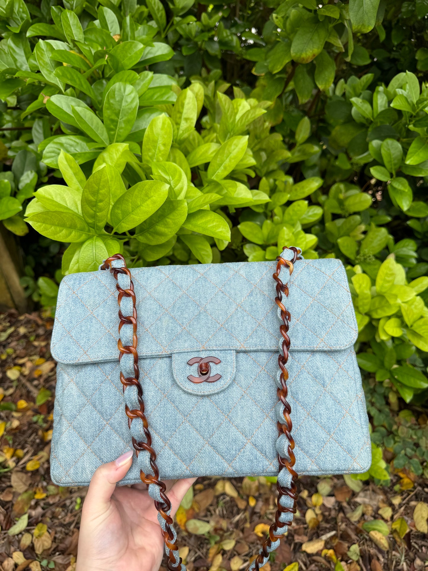 Chanel 1990s Vintage Denim Tortoise Flap Bag