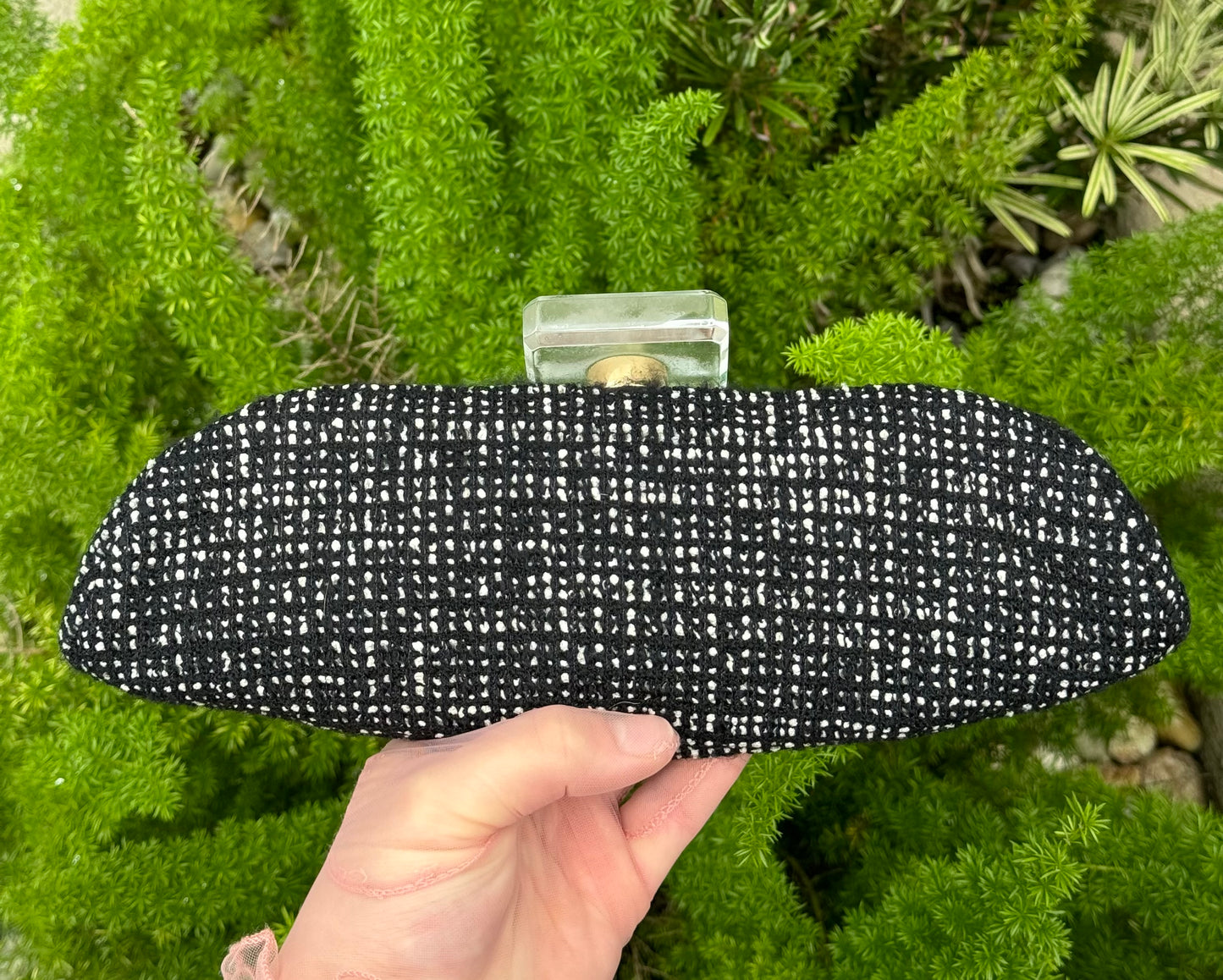 Chanel 1990s Runway Tweed & Crystal CC Clutch