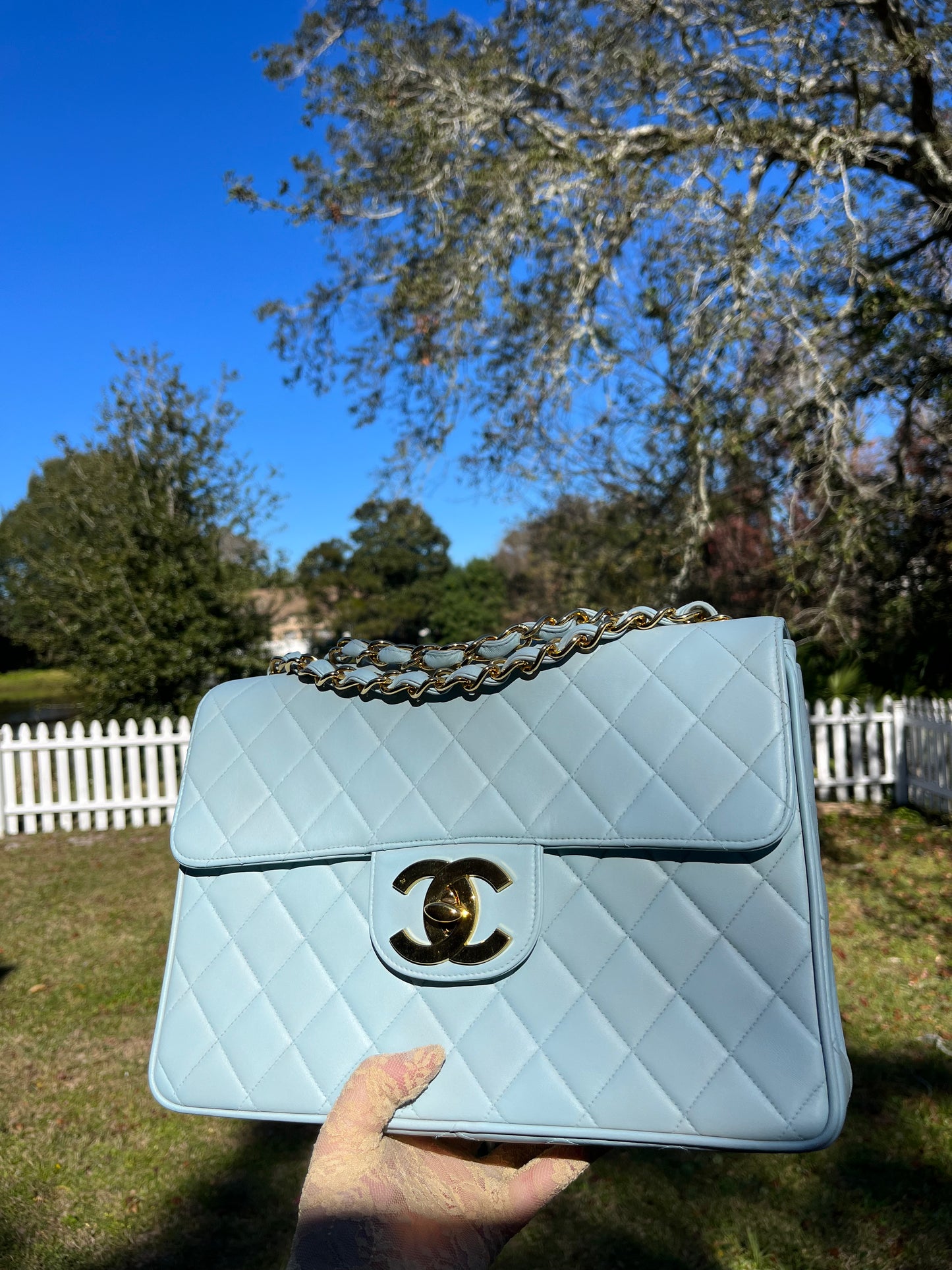 Chanel Baby Blue Maxi Lambskin Flap Bag