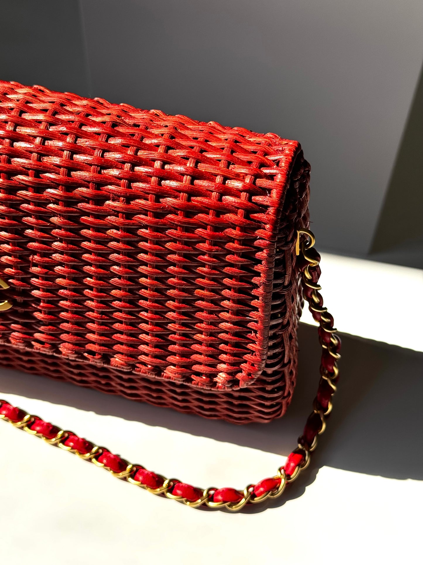 Chanel 2001 Red Wicker Shoulder Bag