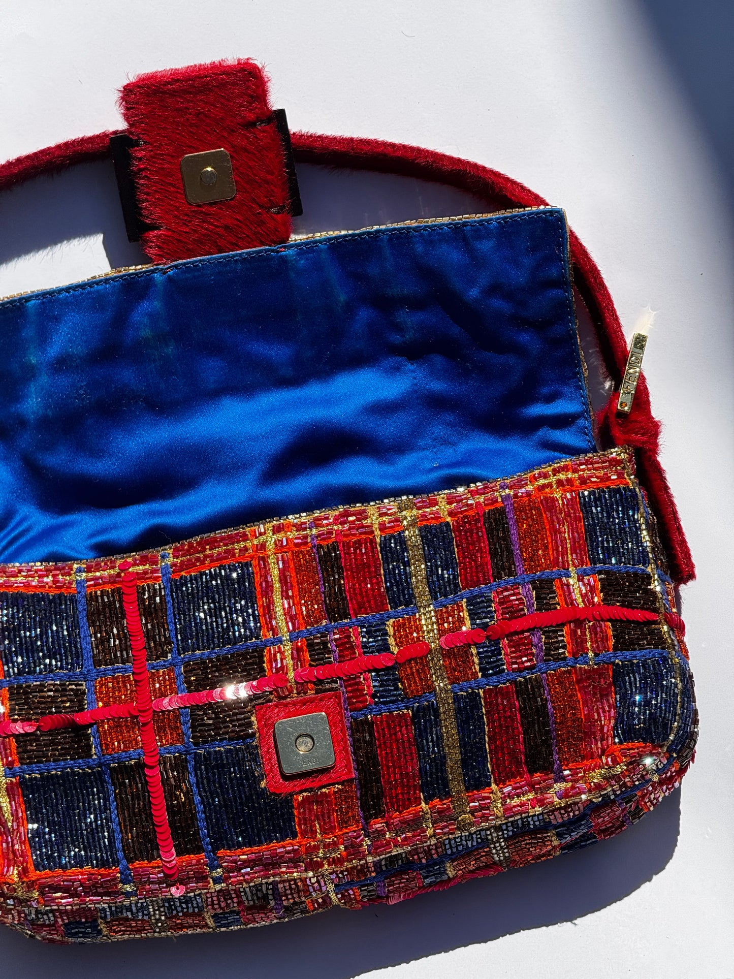 Fendi 1997 Vintage Beaded Ponyhair Baguette