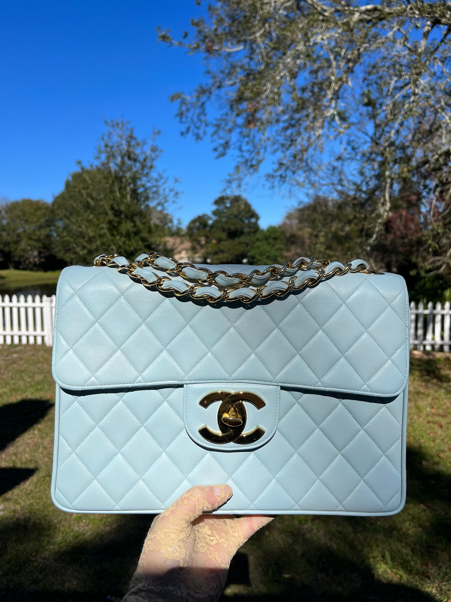 Chanel Baby Blue Maxi Lambskin Flap Bag