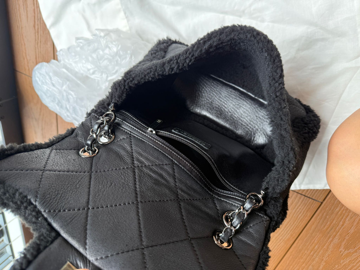 Chanel Medium Black Shearling Coco Neige Flap