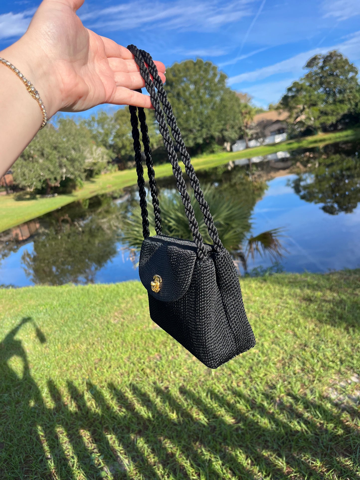 Chanel 1997 Black Silk Rope Mini Dual Handle Shoulder Bag