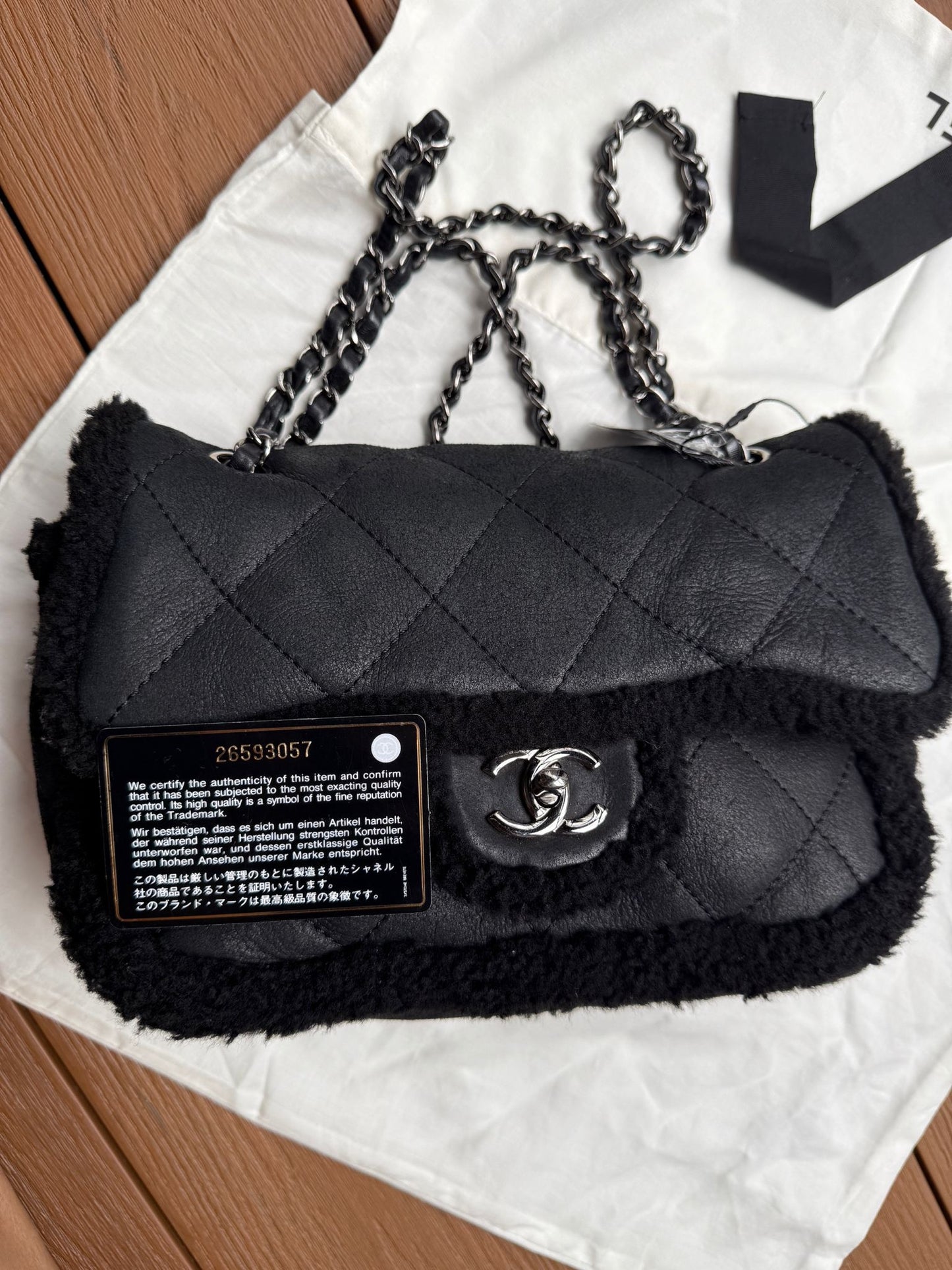 Chanel Medium Black Shearling Coco Neige Flap