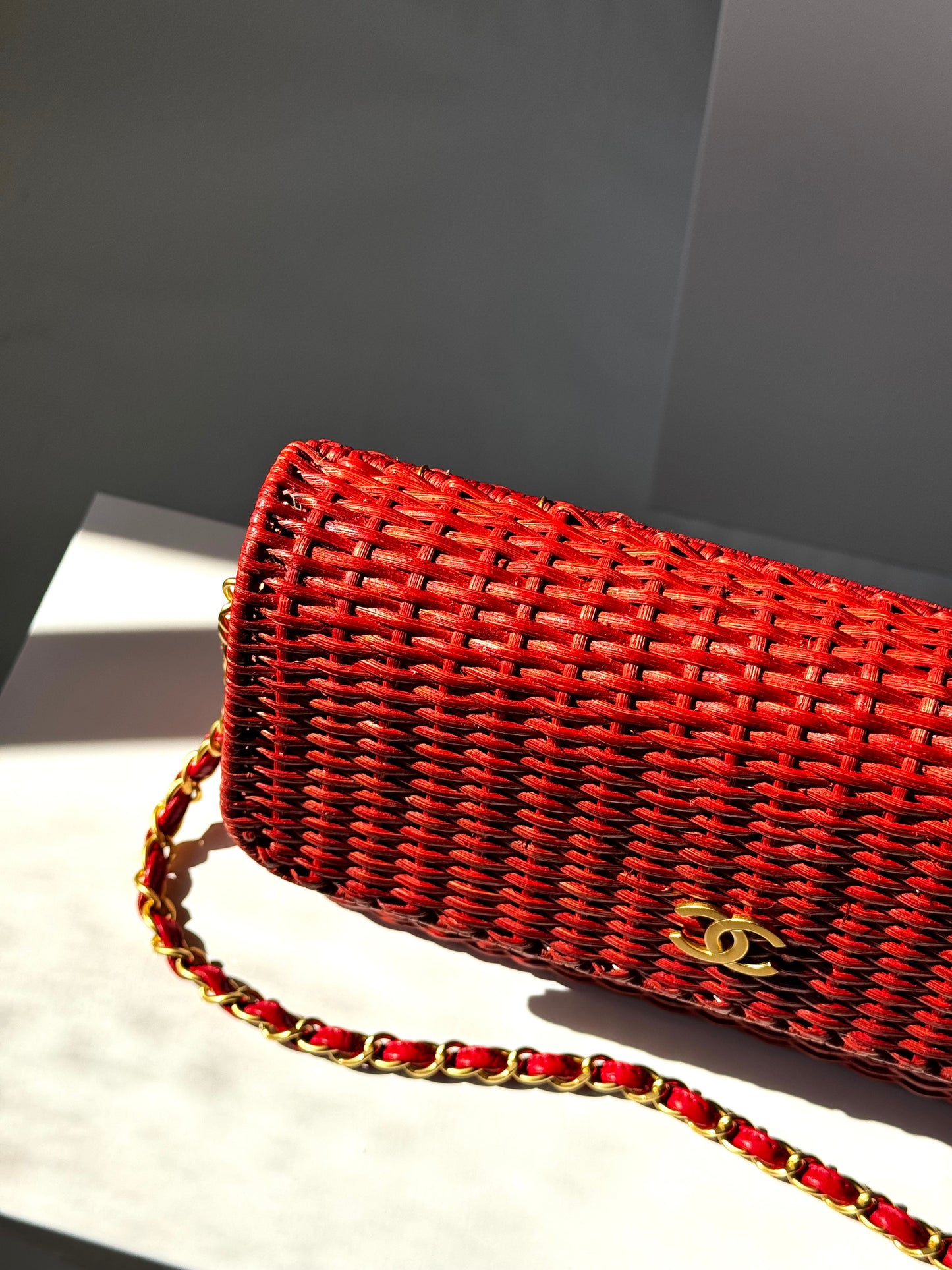 Chanel 2001 Red Wicker Shoulder Bag