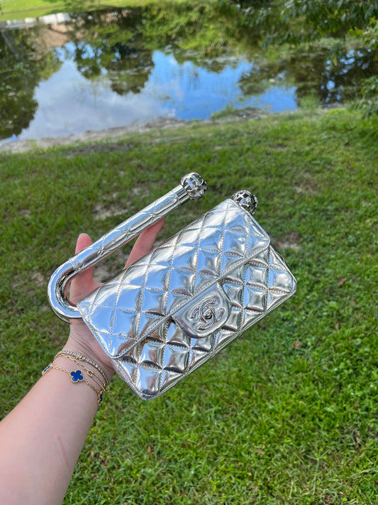 Chanel Around The World Silver Clutch Bag