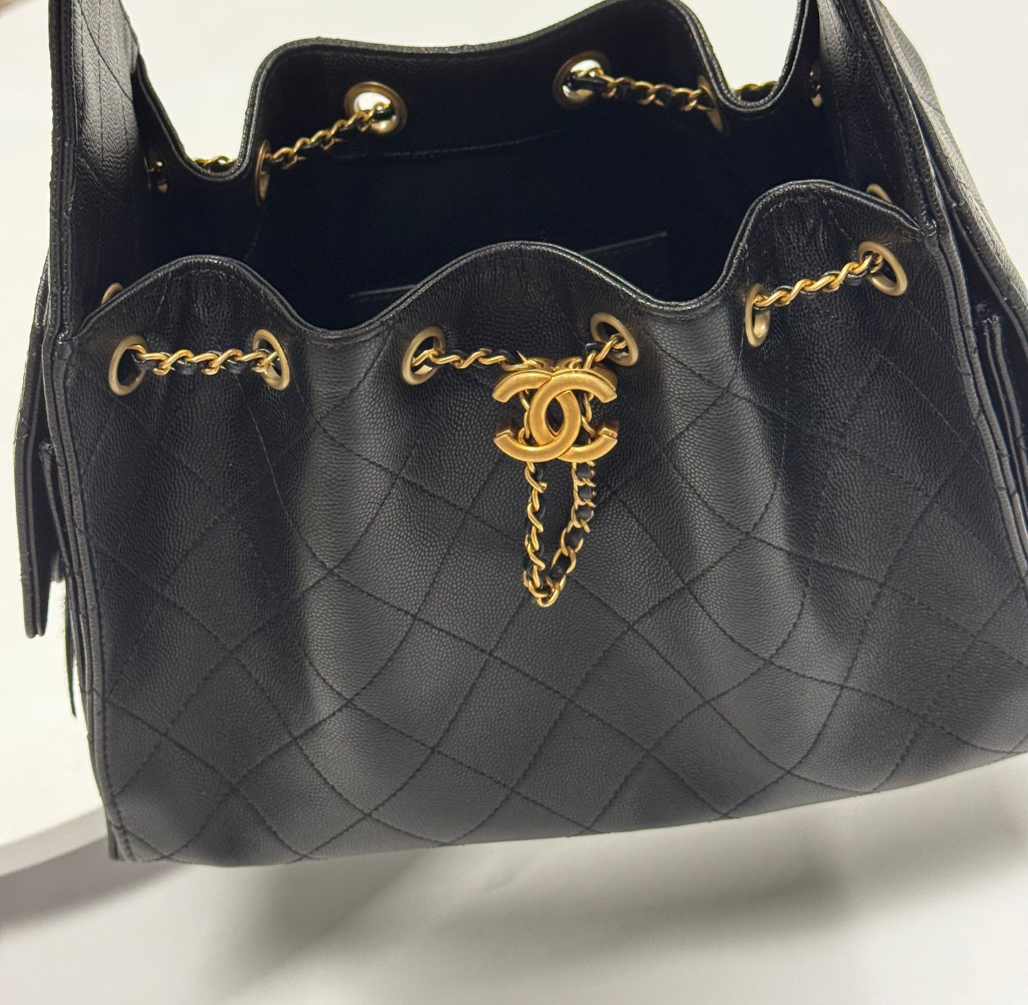 Chanel 25 Black Small Caviar Hobo Bag