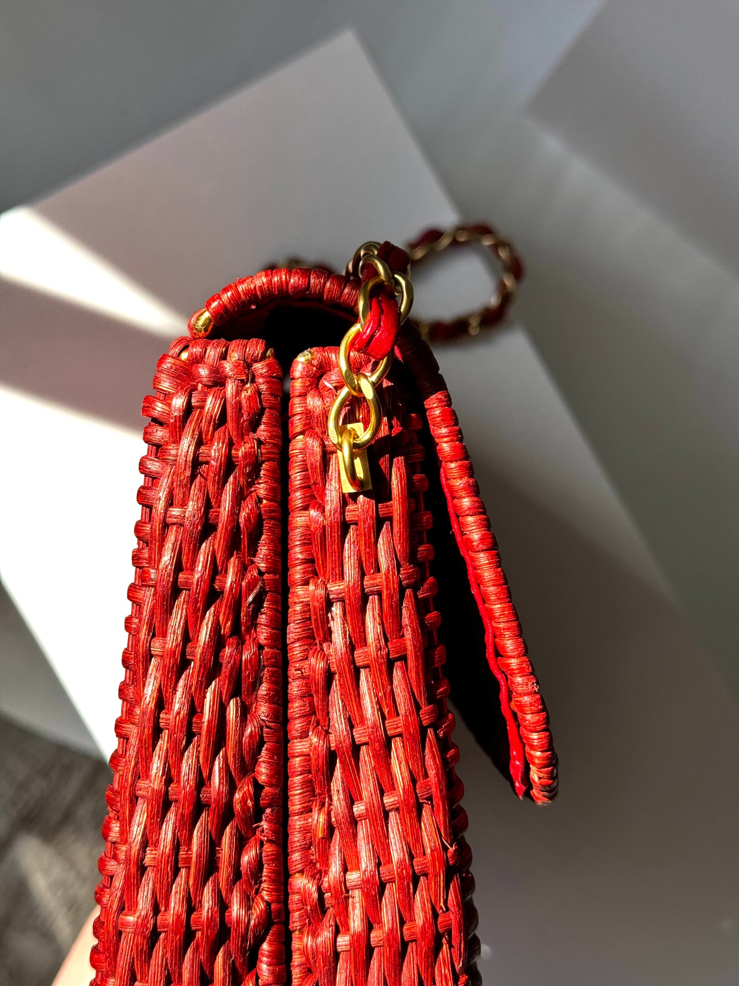 Chanel 2001 Red Wicker Shoulder Bag