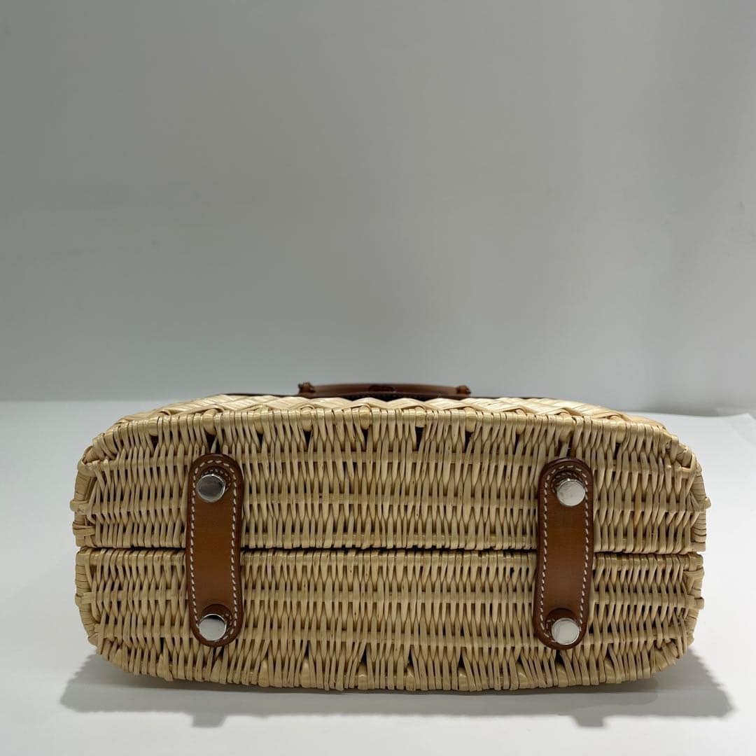 Hermes 2016 Picnic Bolide 25 Fauve Barenia & Osier Wicker Bag