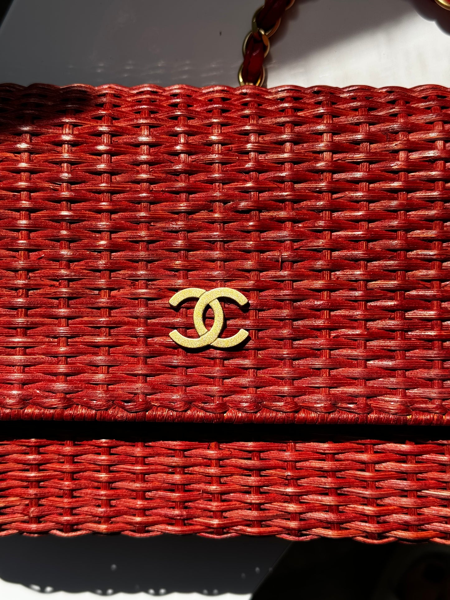 Chanel 2001 Red Wicker Shoulder Bag