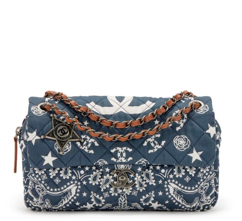 Chanel 2014 Paris Dallas Medium Navy Bandana Flap Bag
