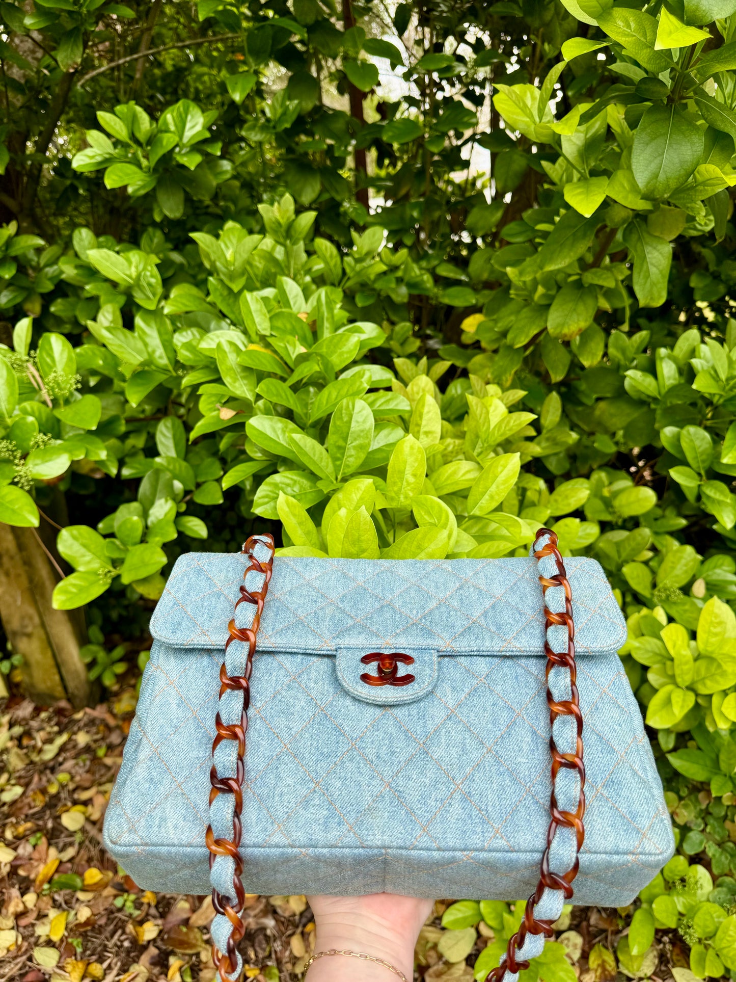Chanel 1990s Vintage Denim Tortoise Flap Bag