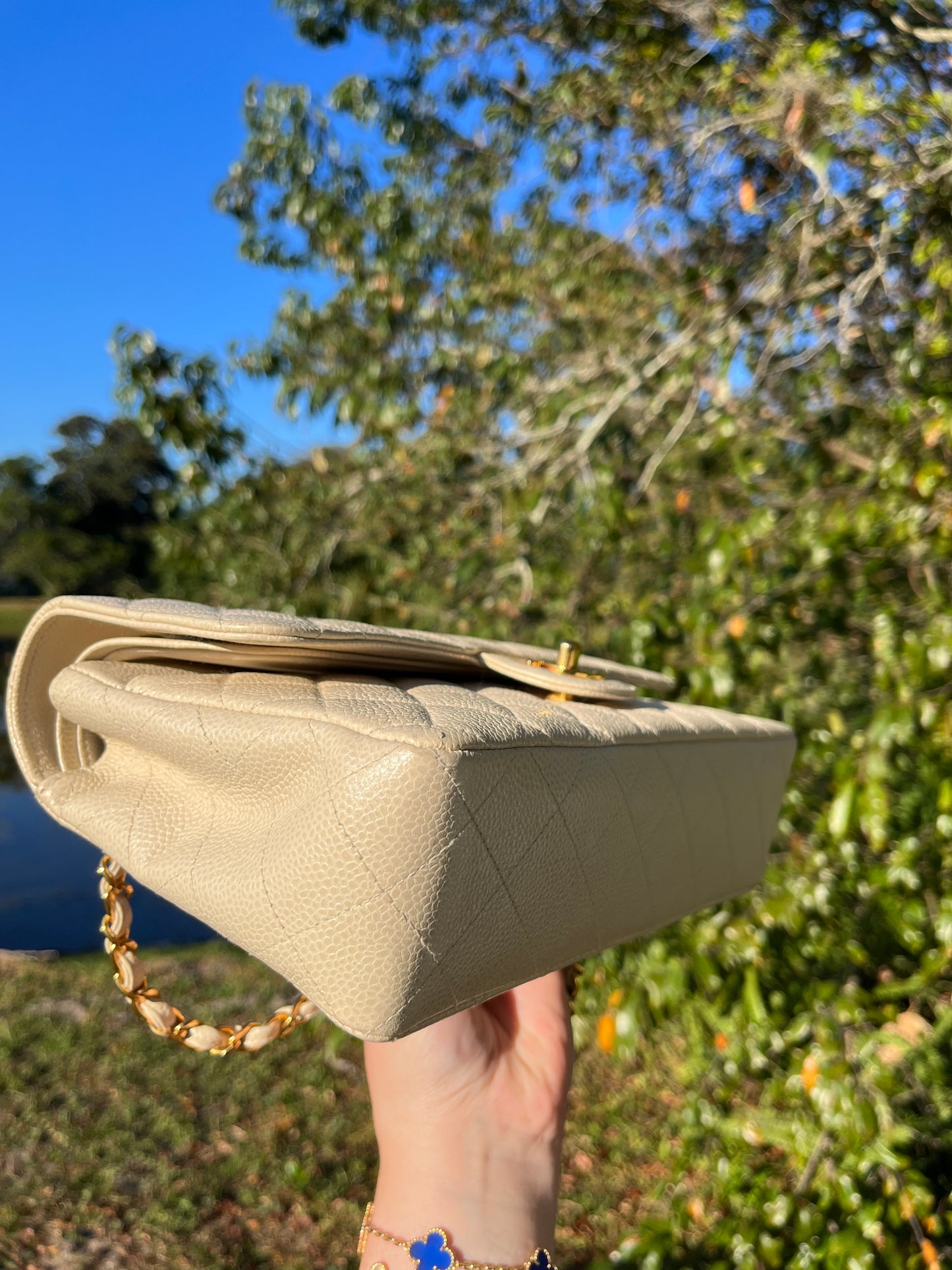 Chanel 1997 Beige Claire Medium Caviar Classic Flap