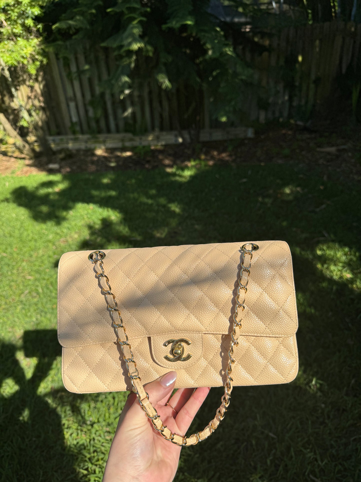 Chanel 2008 Beige Claire Medium Caviar Classic Flap W 24K GHW