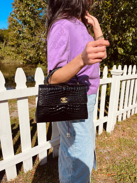Chanel Vintage Small Crocodile Top Handle Flap Bag