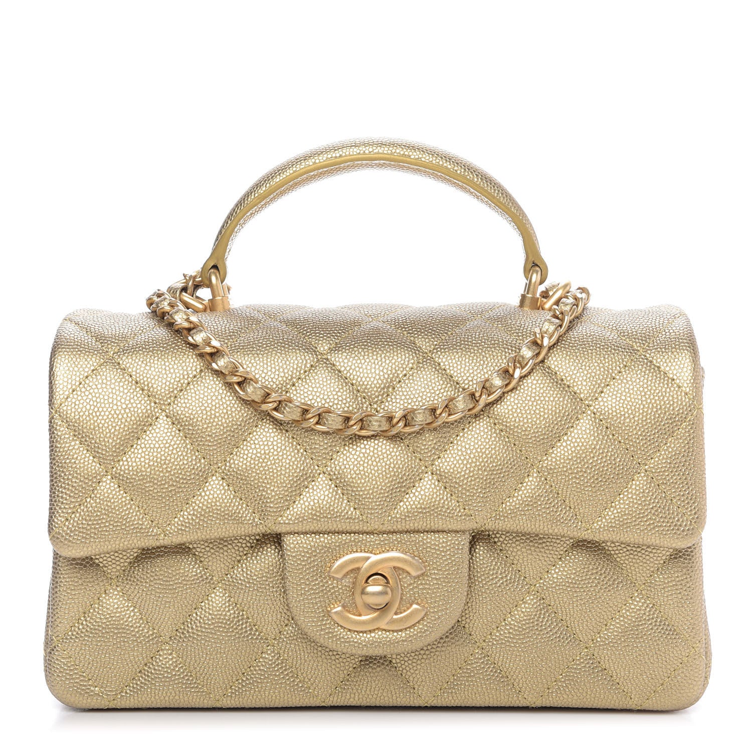 Chanel 21S Mini Metallic Gold Caviar Top Handle – Its A Luv Story