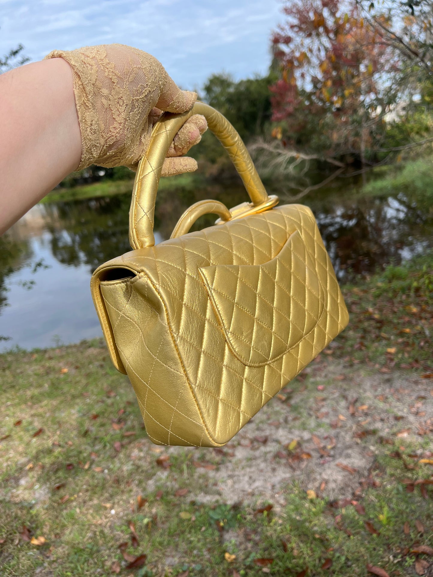 Chanel Vintage Kelly Parent & Child Metallic Lambskin Set