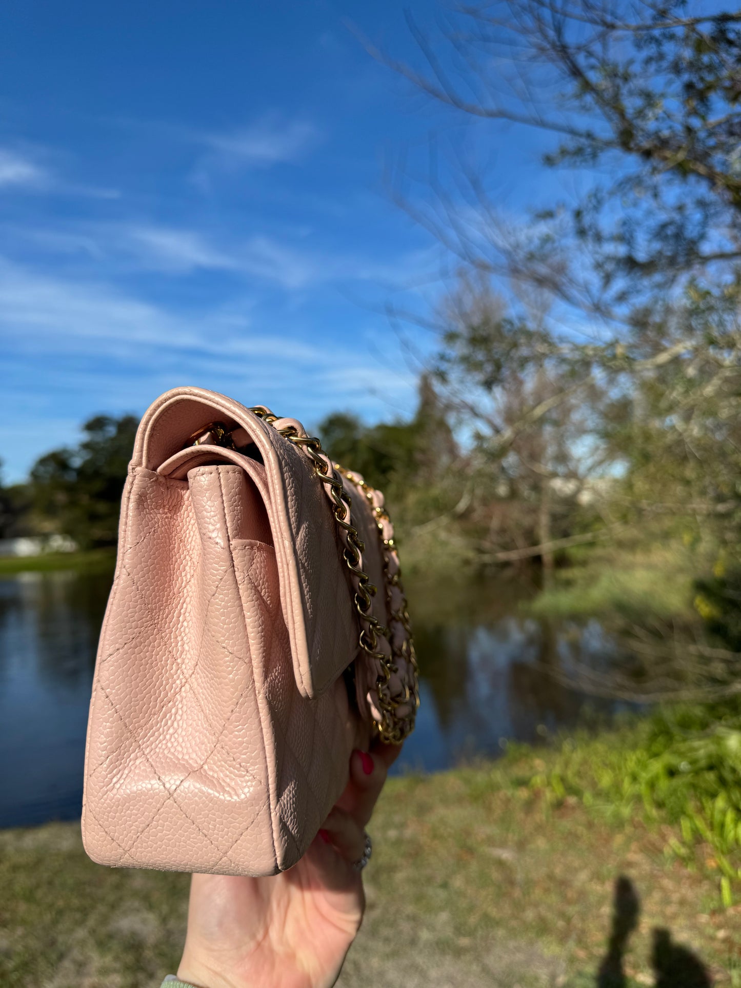 Chanel Light Pink Medium Vintage Caviar Classic Flap