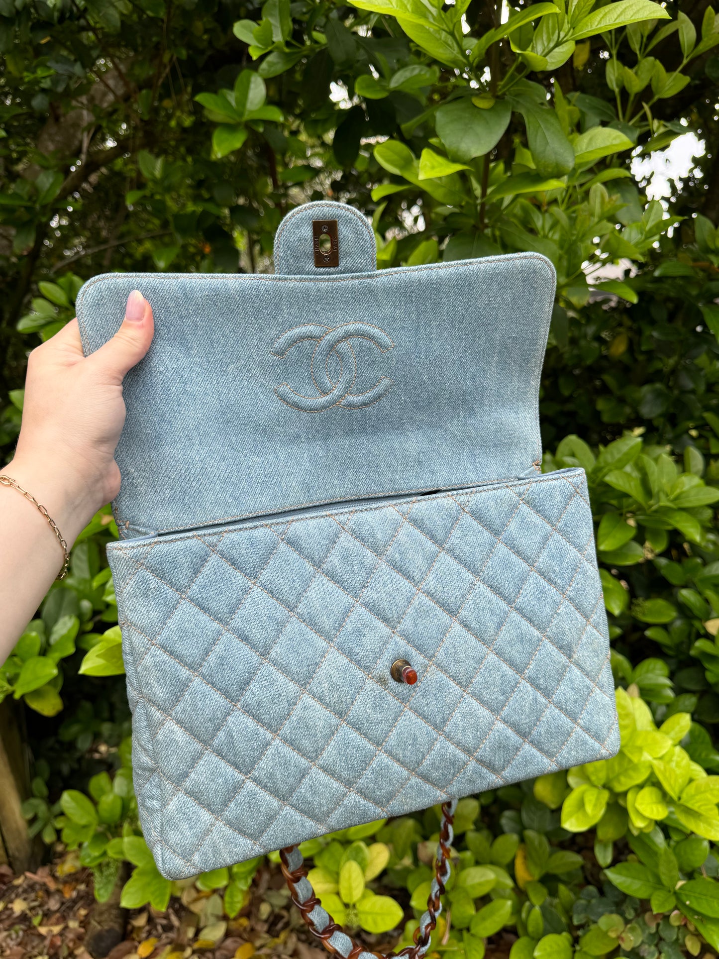 Chanel 1990s Vintage Denim Tortoise Flap Bag