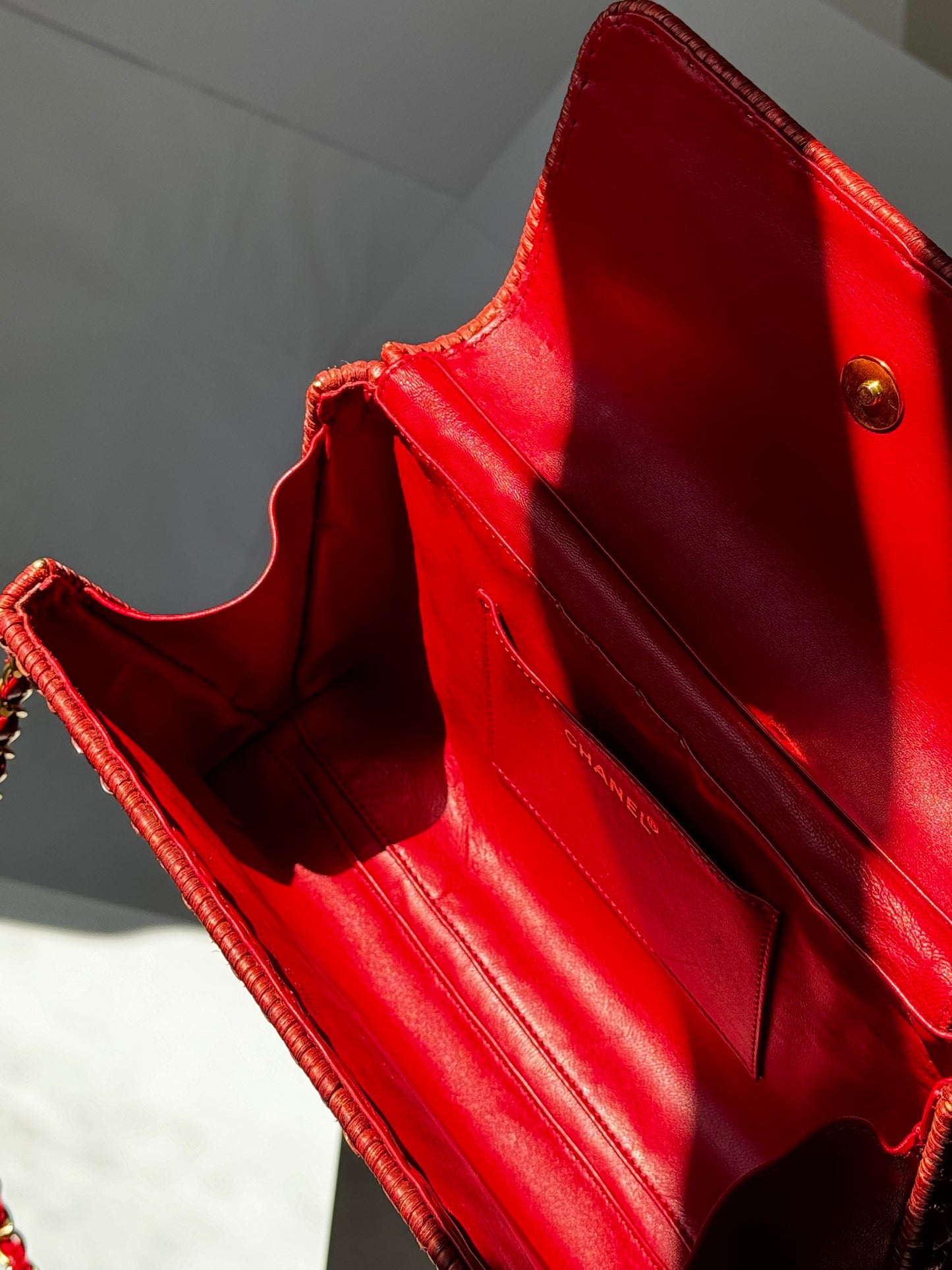 Chanel 2001 Red Wicker Shoulder Bag