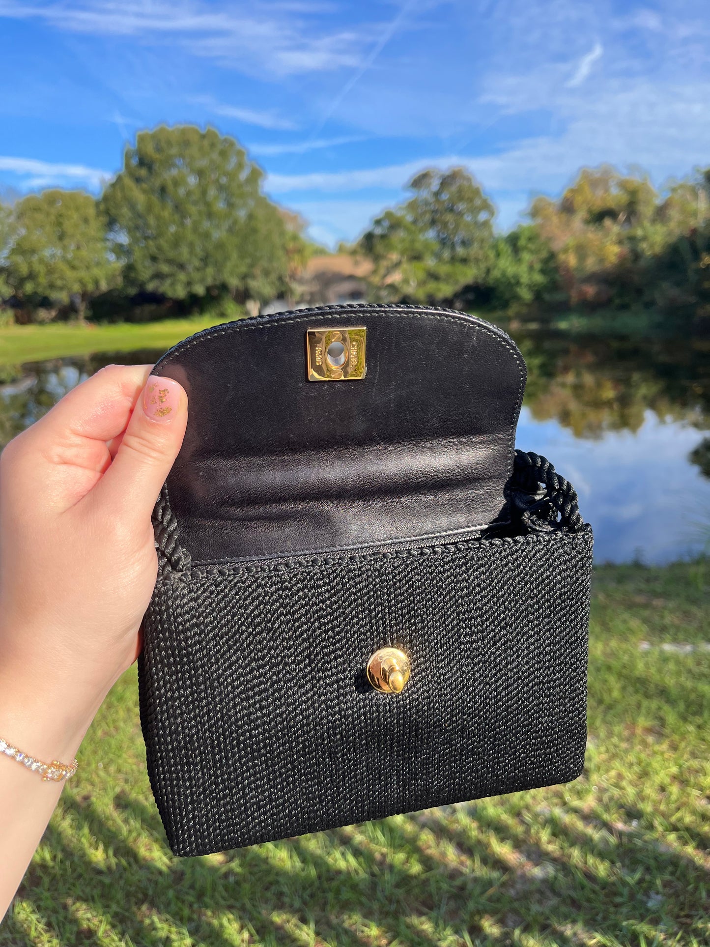 Chanel 1997 Black Silk Rope Mini Dual Handle Shoulder Bag
