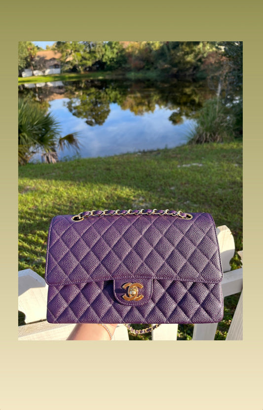 Chanel Purple Medium Vintage Caviar Classic Flap