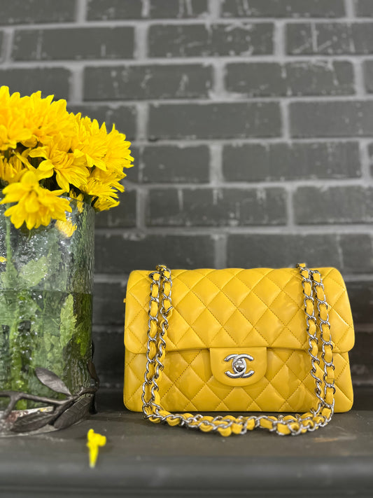 Chanel Yellow Small Lambskin Classic Flap Bag