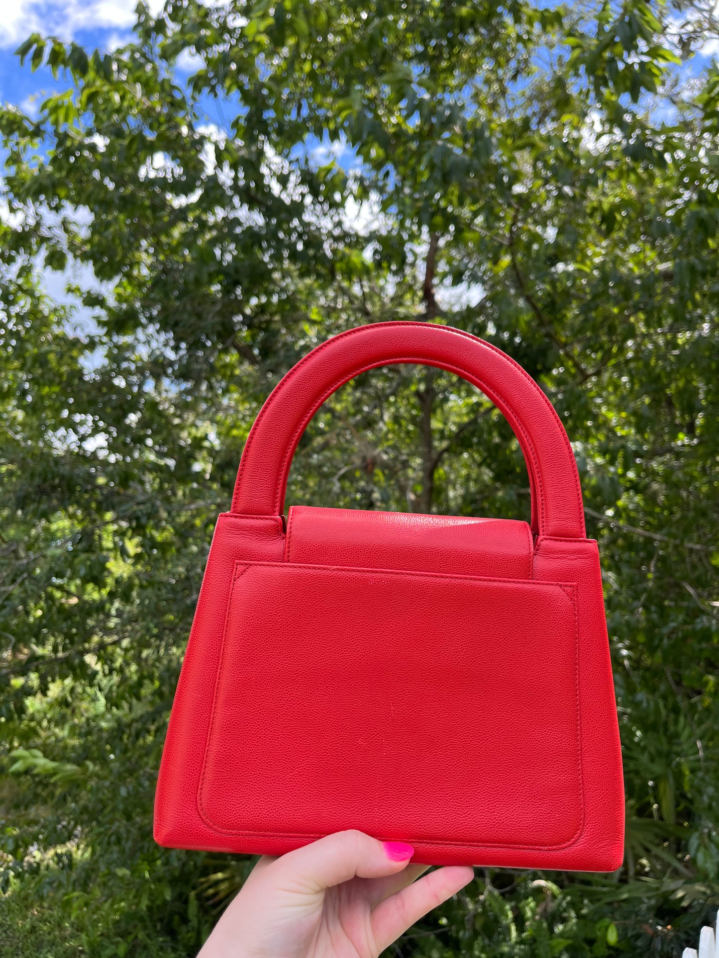 Chanel Vintage Medium Red Caviar Kelly Top Handle