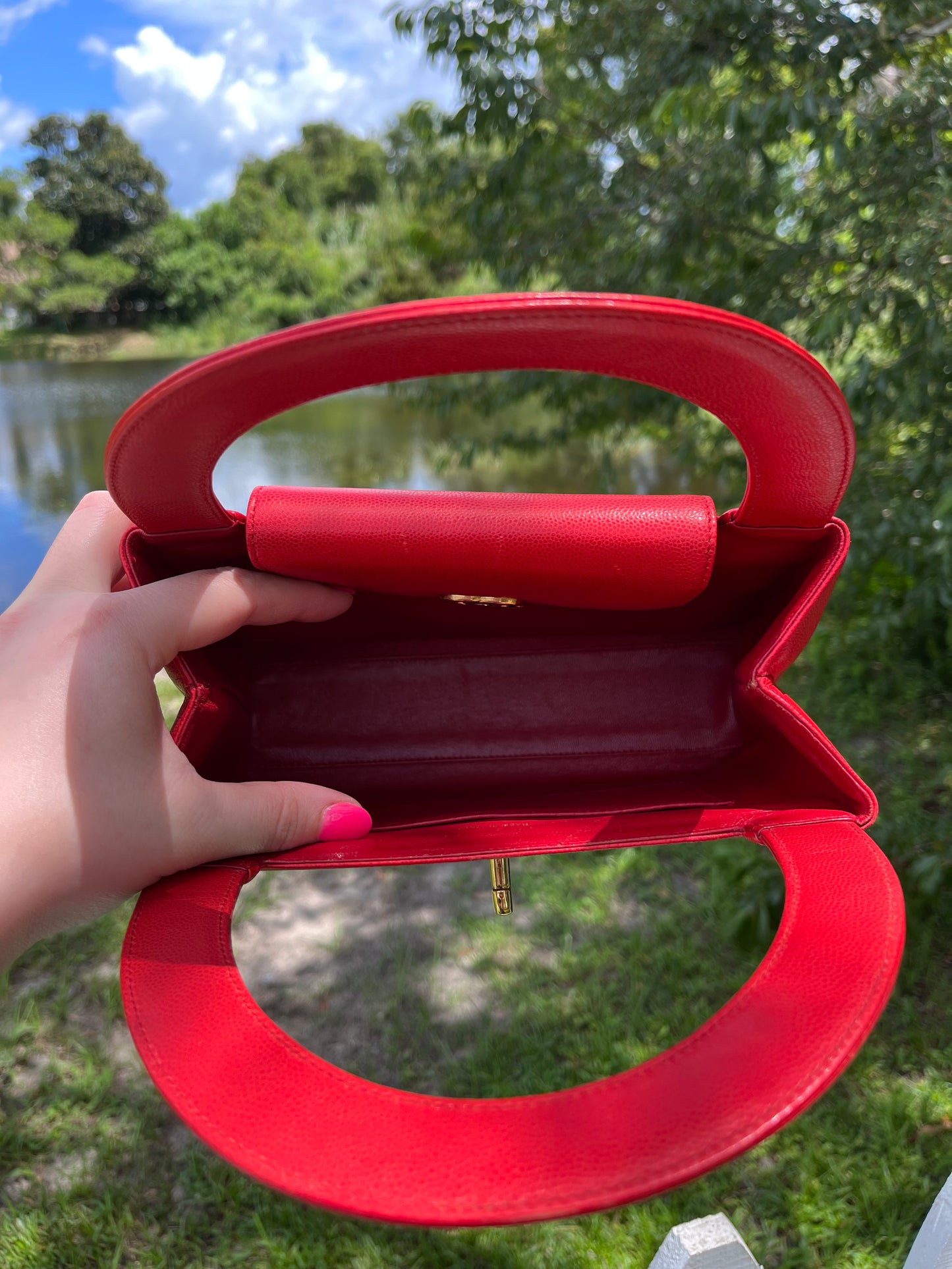Chanel Vintage Medium Red Caviar Kelly Top Handle