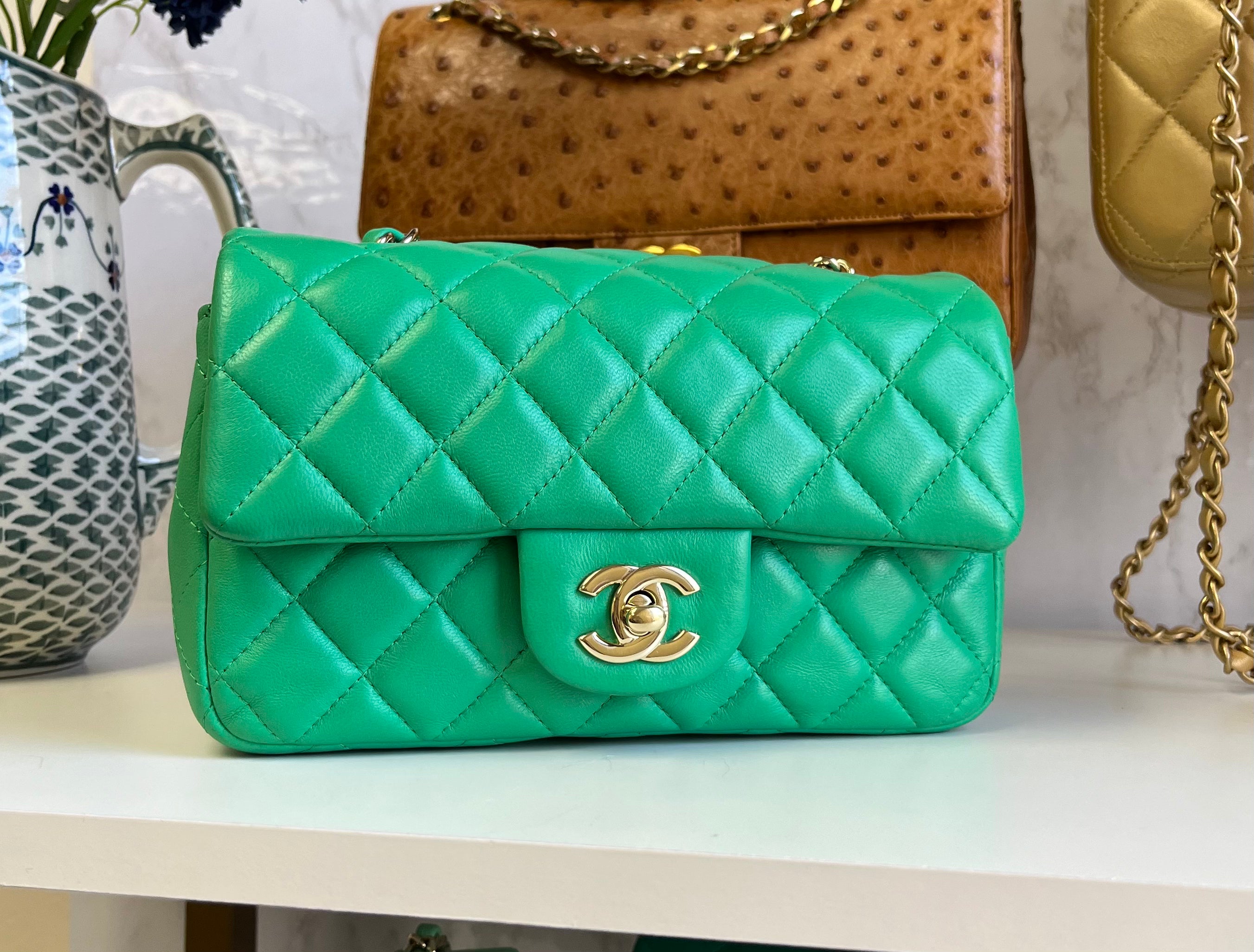 Chanel Neon Green Lambskin Mini Rectangular Flap Bag – Its A Luv Story