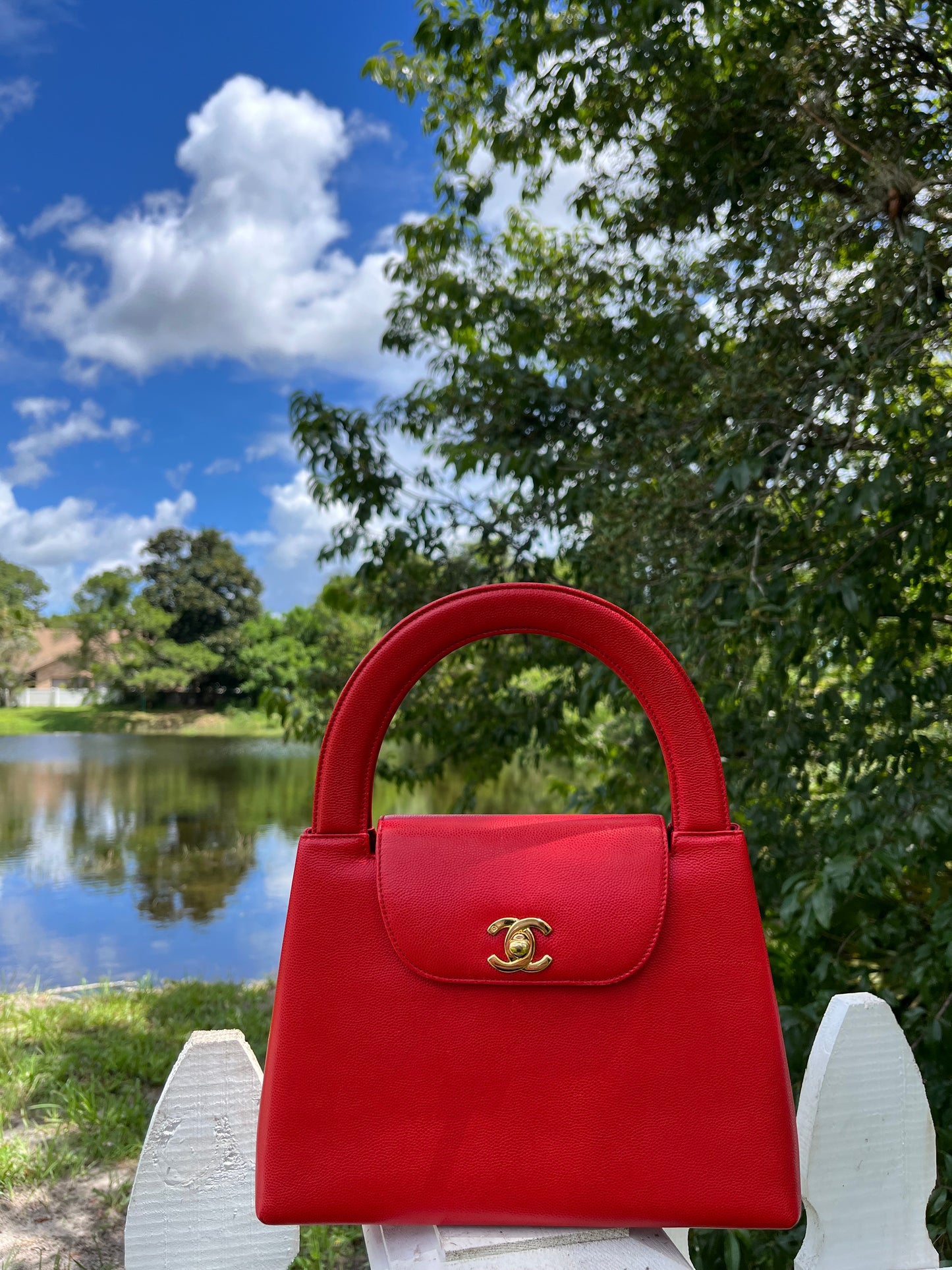 Chanel Vintage Medium Red Caviar Kelly Top Handle