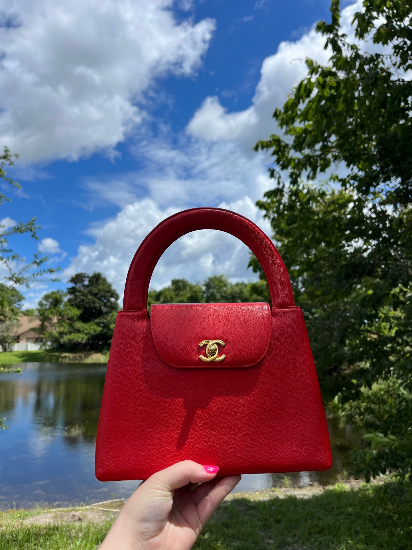 Chanel Vintage Medium Red Caviar Kelly Top Handle