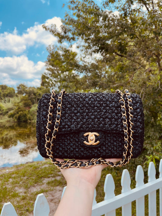 Chanel 18C Black Ancient Greece Raffia Crochet Flap Bag