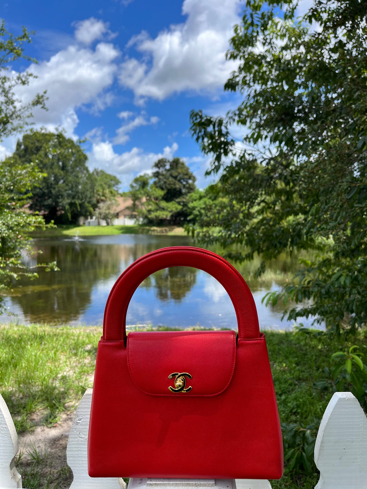 Chanel Vintage Medium Red Caviar Kelly Top Handle