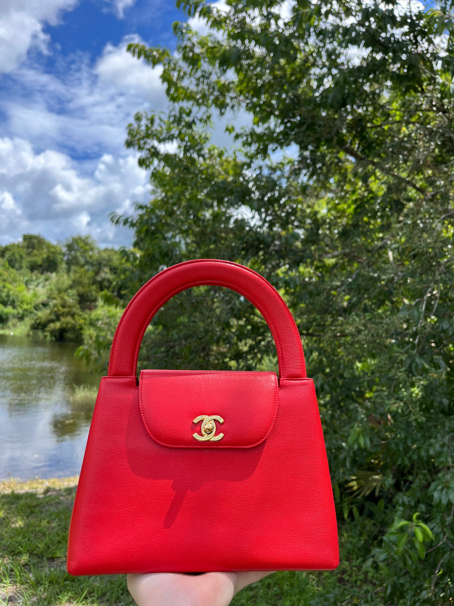 Chanel Vintage Medium Red Caviar Kelly Top Handle