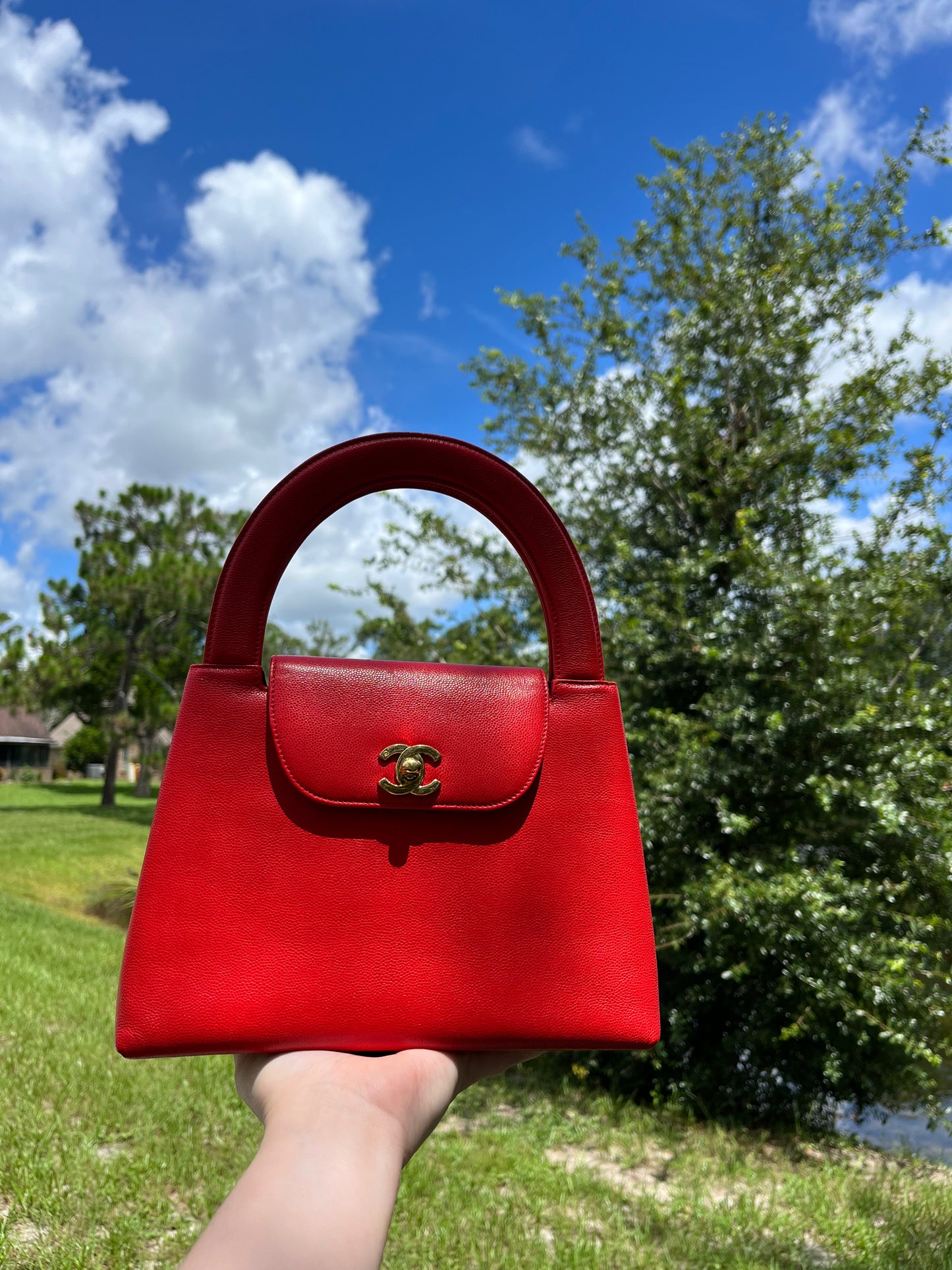 Chanel Vintage Medium Red Caviar Kelly Top Handle