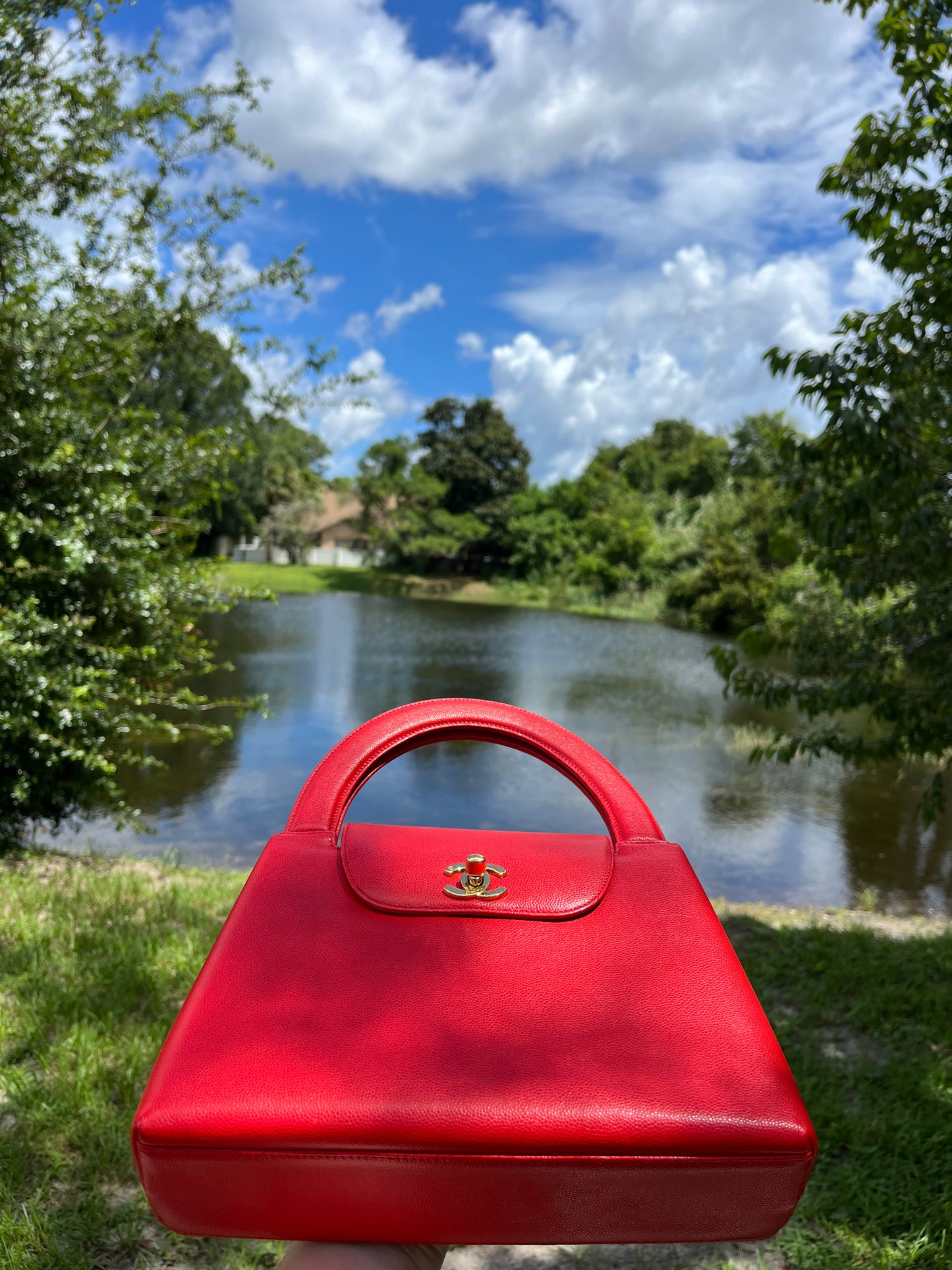 Chanel Vintage Medium Red Caviar Kelly Top Handle