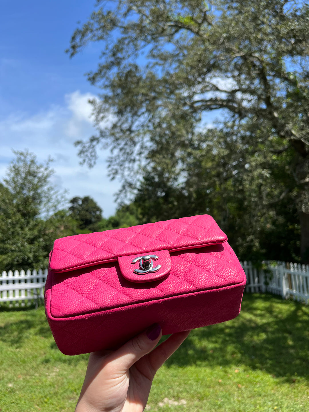 Chanel Hot Pink Caviar Mini Rectangular Flap Bag